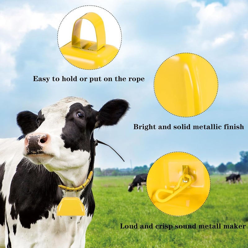 HEYLEAYAR 3Inch Cowbells for Sporting Events,12Pcs Metal Cow Bells Bulk Loud Noise Makers Cow Bell with Handle for Cheering Football Games Spirit Marathon Weddings Party Noisemakers, Yellow - Image 3